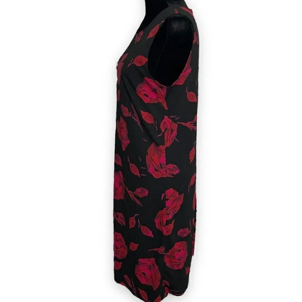 Kathie Lee Collection Women Black Red Shift Dress Floral Print Size Small 4/6